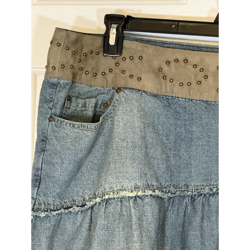 Vtg Denim Skirt 24 Boho 90s Western Festival Hippie Modest Y2K Modest Cowgirl - Picture 3 of 8